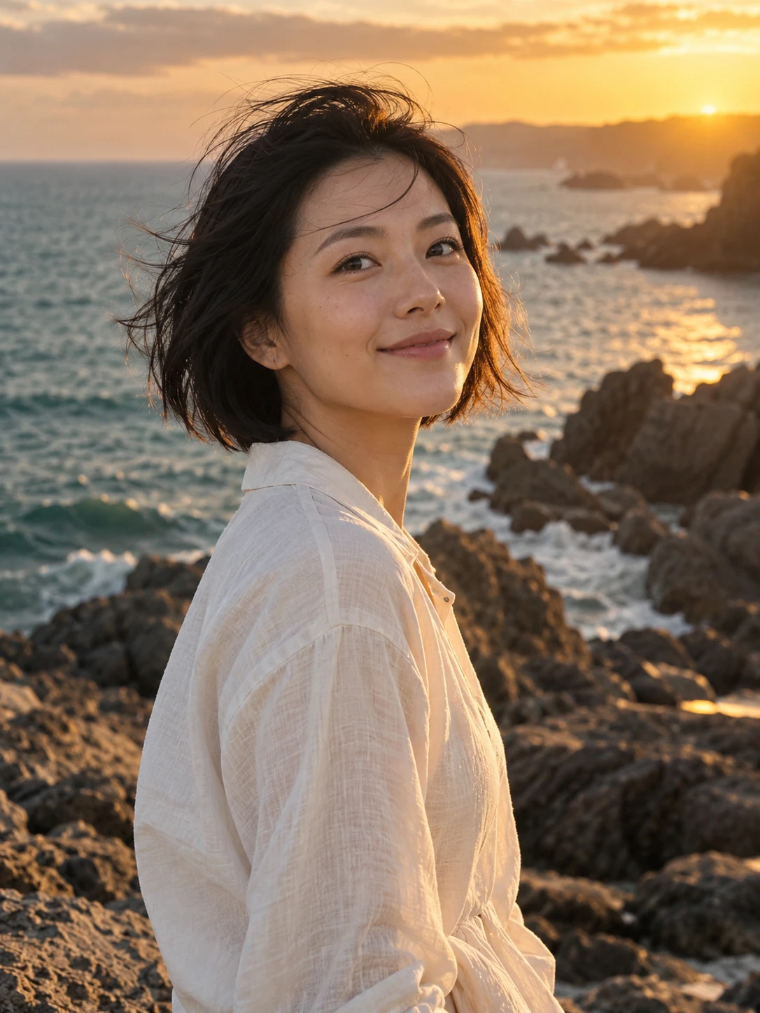 同组照片中眼睛睁开、面部清晰的海边人像