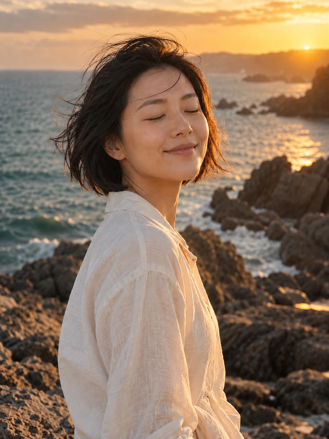 同组海边人像中，人物闭眼的瞬间